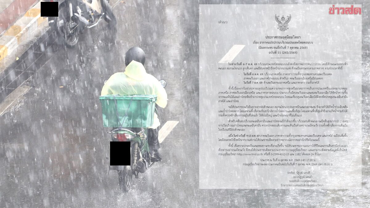 Thailand Meteorological Department Warns of Heavy Rain Tomorrow